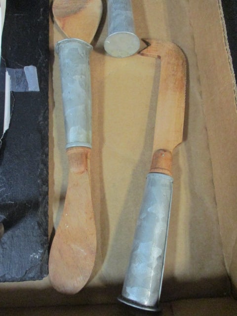 Core Home Slate Handled Serving Tray and 4 Piece Galvanized Handle Wood Blade Cheese Knife Set - 2