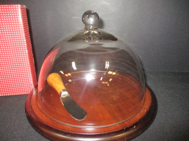 Pottery Barn Wood Cheese Dome with Spreader and 1984 New Old Stock Lillian Vernon Petit Four Mold... - 2
