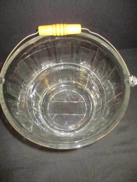 Large Pressed Glass Pail Form Ice Bucket with Bail Wire Swing Handle with Turned Wood Grip - 2