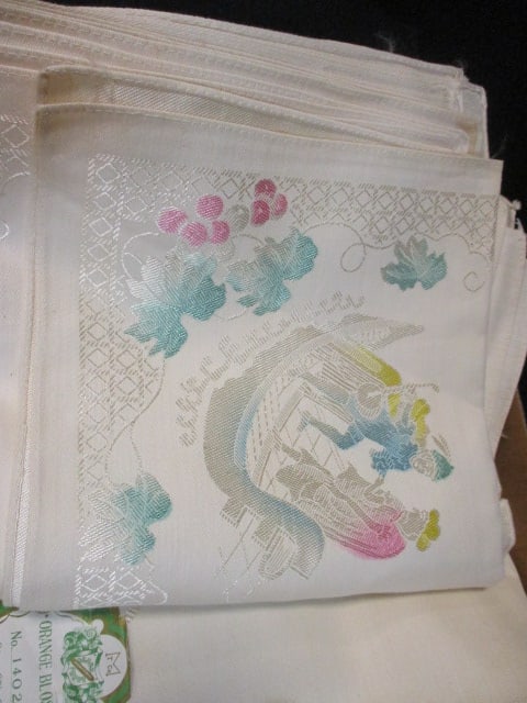 Vintage T. Co. "Orange Blossom" No. 1402 Handpainted Table Cloth and Napkin Set - 2