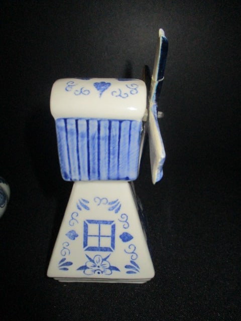Handpainted Delft Blue Trinket Box and Henry Wedemeter Porcelain Windmill - 2