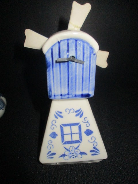 Handpainted Delft Blue Trinket Box and Henry Wedemeter Porcelain Windmill - 3