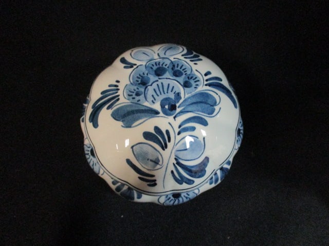 Handpainted Delft Blue Trinket Box and Henry Wedemeter Porcelain Windmill - 5