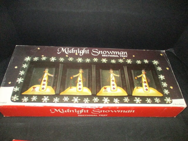 Mikasa "Christmas Carol" Canape Plate, Certified "Midnight Snowman" Sectional Tray and - 8