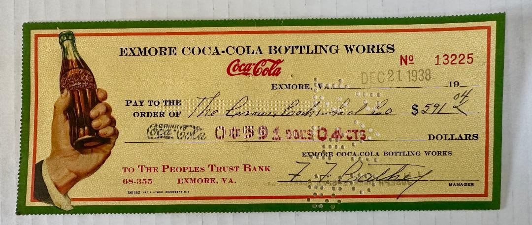 Lot of 6 Coca-Cola Paychecks from 1938, Exmore Coca-Cola Bottling Works in Virginia - 7