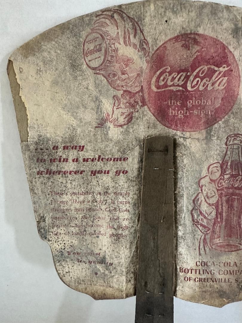 1950s Coca-Cola Cardboard Advertisement Hand Fan with Wooden Handle - 7