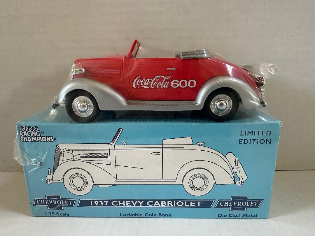 Vintage 1994 Coca-Cola 1937 CHEVY CABRIOLET Die Cast Metal Locking Bank in Original Unopened Pack... - 2