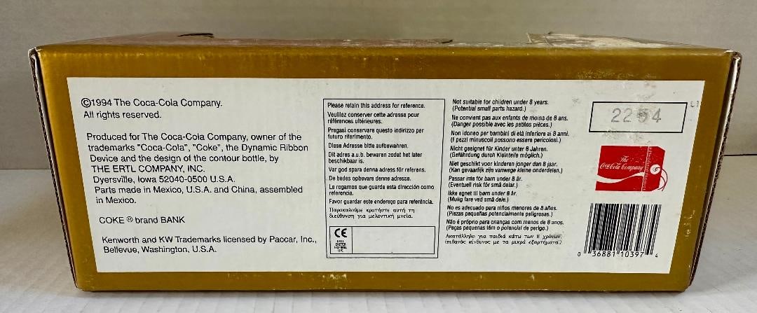 Vintage 1994 Coca-Cola Die Cast Metal Coca-Cola Delivery Truck BANK in Original Unopened Packaging - 6