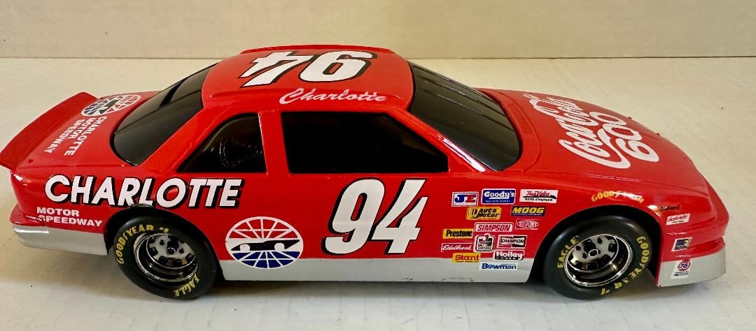 Vintage 1994 Coca-Cola 600 Race Car Die Cast Metal Locking Coin Bank with Rubber Tires in Orig. Box - 2