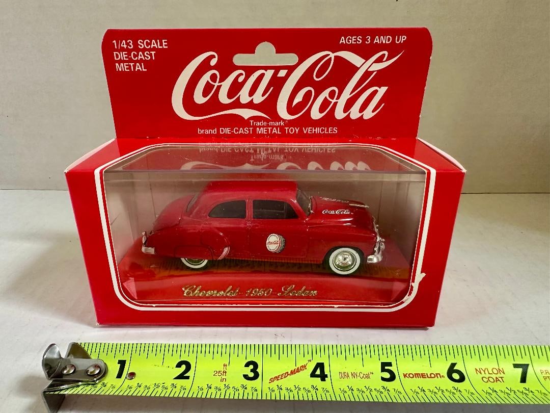 Vintage Coca-Cola Die Cast Metal "1950 CHEVROLET SEDAN"? in Original Unopened Packaging, 1/43 Scale: Actual Car Approx. 4.5" Long