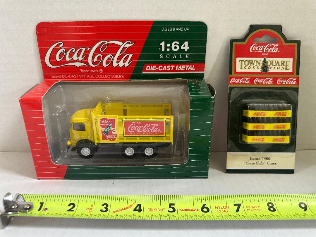 Vintage 1991 Coca-Cola Die Cast Collectables Delivery Truck: & 6 Pack of Coca Colas in Crates, in Sealed Packaging- Truck Measures Approx. 4" Long