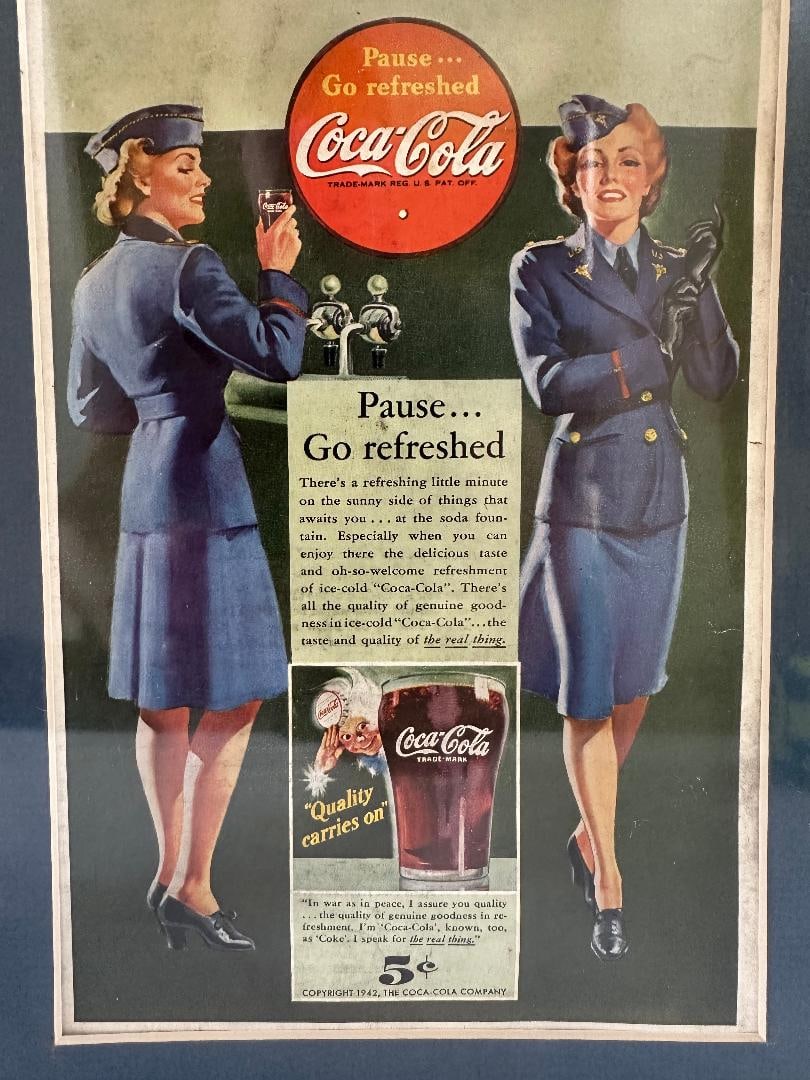 Sealed, Matted Vintage 1942 Coca-Cola Paper Advertisement - 2