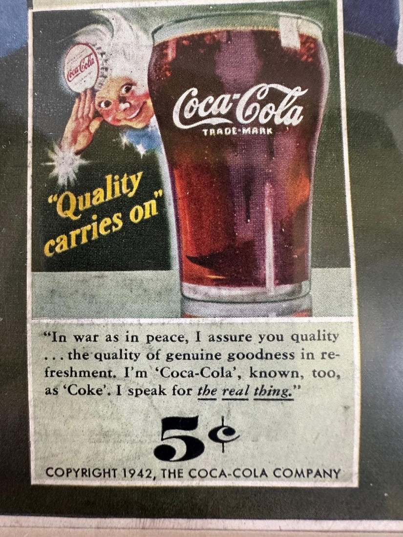 Sealed, Matted Vintage 1942 Coca-Cola Paper Advertisement - 3