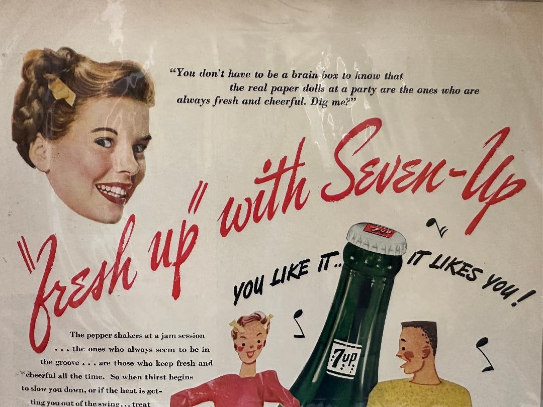 Vintage 1946 "fresh up"? with Seven-Up"? 7-UP Advertisement in Plastic Wrap - 2
