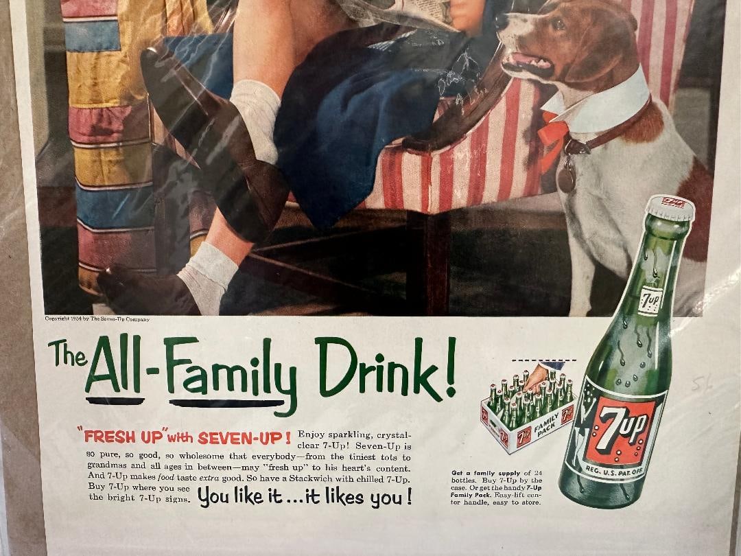 Vintage 1955 "The All-Family Drink"? 7-UP Advertisement in Plastic Wrap - 4