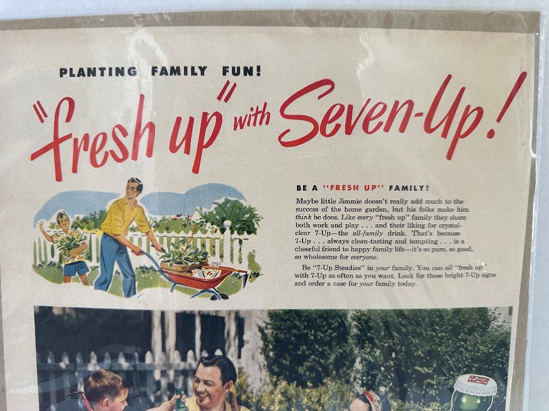 Vintage 1949 Planting Family Fun: "fresh up"? with Seven-Up! 7-UP Advertisement in Plastic Wrap - 2