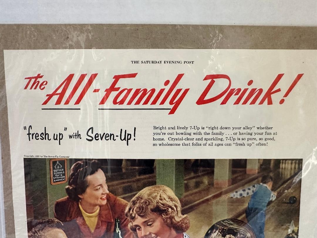 Vintage 1953 The All-Family Drink! 7-UP Advertisement in Plastic Wrap - 2