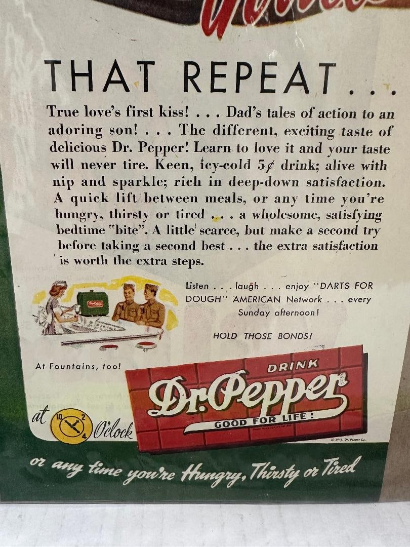 Vintage 1945 DR. PEPPER thrills Advertisement in Plastic Wrap - 3