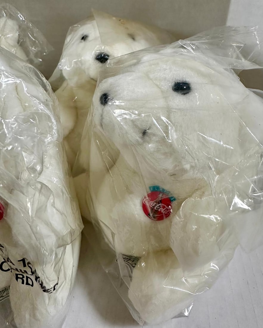 Lot of 9 Vintage Early 90's COCA-COLA 7"? Polar Bear Stuffed Animals - 3