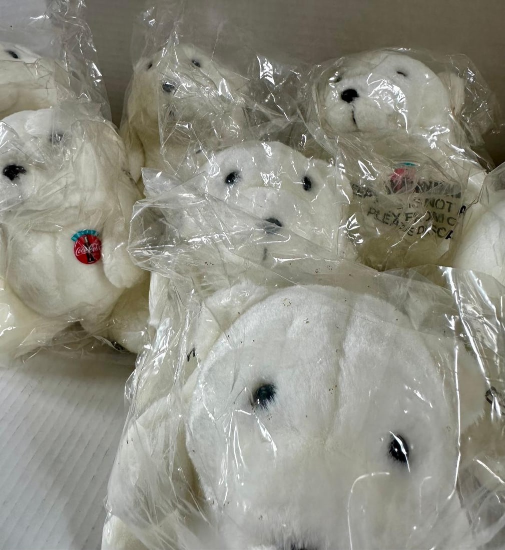 Lot of 9 Vintage Early 90's COCA-COLA 7"? Polar Bear Stuffed Animals - 4
