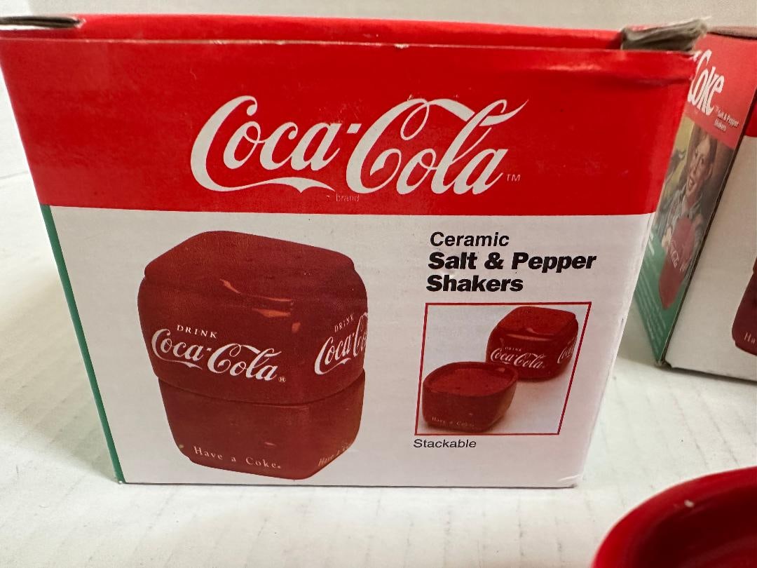 Lot of 4 Vintage 1994 COCA-COLA SALT & PEPPER SHAKERS, New in Original Boxes - 4
