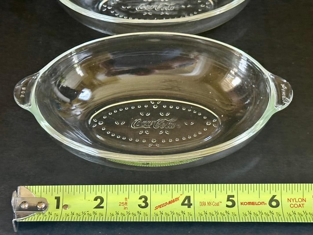 Lot of 2 PYREX Coca-Cola Clear Glass Baking Dishes, Numbered B02 and B12 - 2