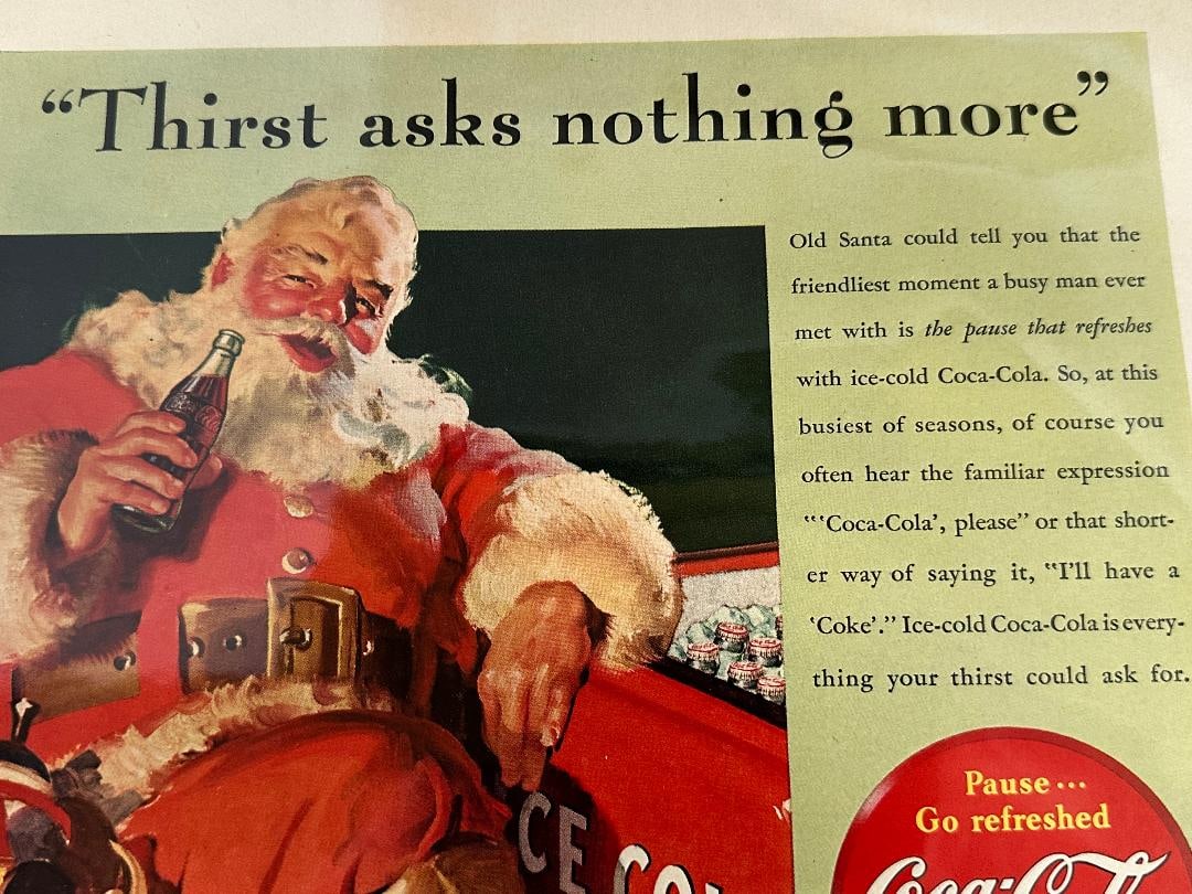 Vintage 1941 Coca-Cola SANTA Christmas Advertisement in Plastic - 3