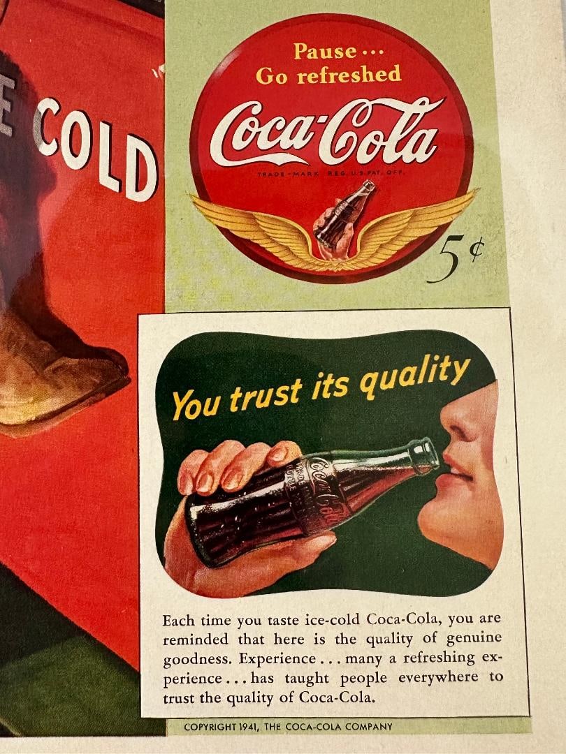 Vintage 1941 Coca-Cola SANTA Christmas Advertisement in Plastic - 4