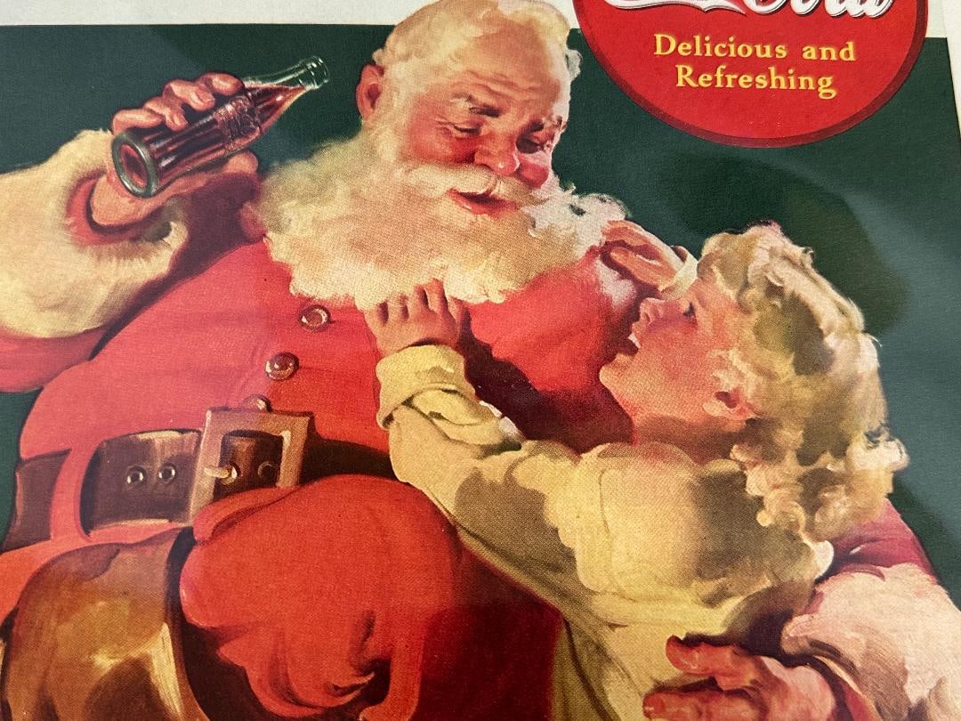 Vintage 1938 Coca-Cola SANTA Christmas/Thanksgiving Advertisement in Plastic - 2