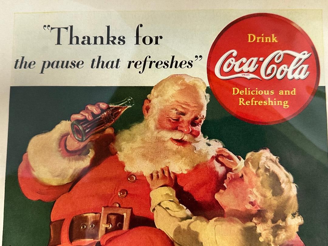 Vintage 1938 Coca-Cola SANTA Christmas/Thanksgiving Advertisement in Plastic - 3