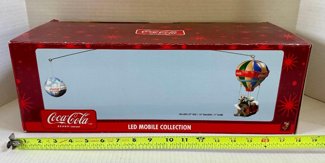 Vintage 1990s Coca-Cola LED MOBILE COLLECTION in Original Box, Untested: Box Measures: 19" x 8" x 6.5"