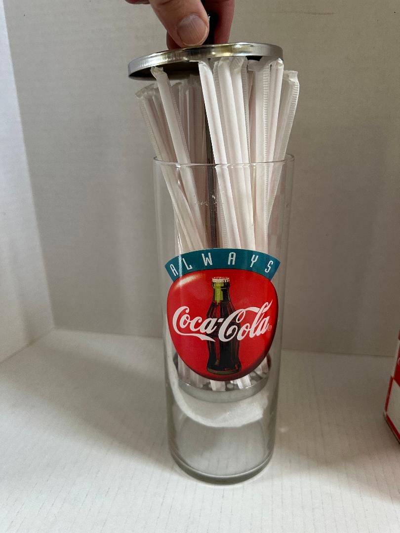 Vintage 1990s ALWAYS COCA-COLA Glass Straw Dispenser - 3