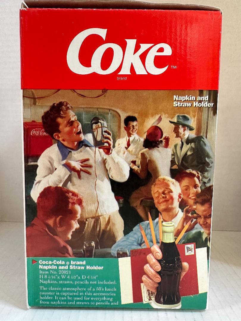 Vintage 1994 in Original Box, New Old Stock, Coca-Cola Ceramic Napkin and Straw Holder - 7