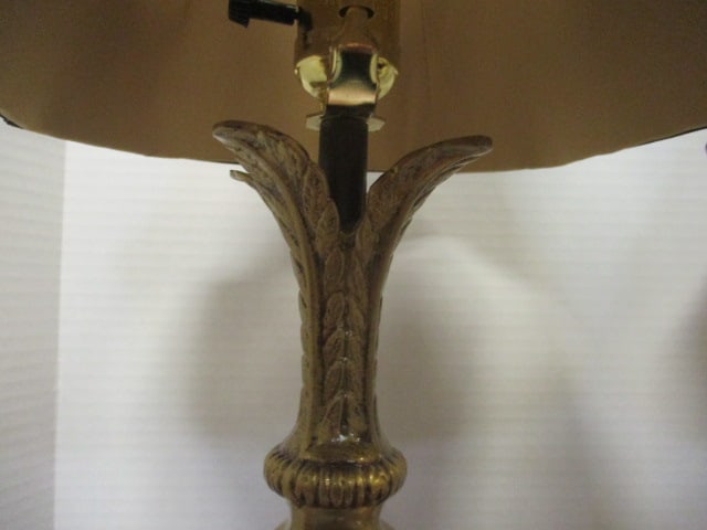 Pair of Black and Gold Candlestick Buffet Lamps with Black Bell Shades - 3
