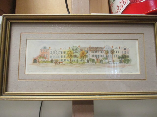 Framed and Matted "Charleston, SC Rainbow Row" Print - Signed: 13" x 6 3/4", see pictures and preview for signature