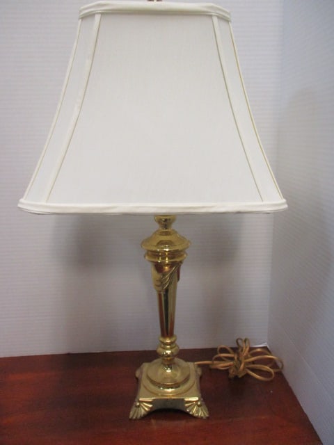 Vintage Brass Lamp with Silk Bell Shade (1 of 4)