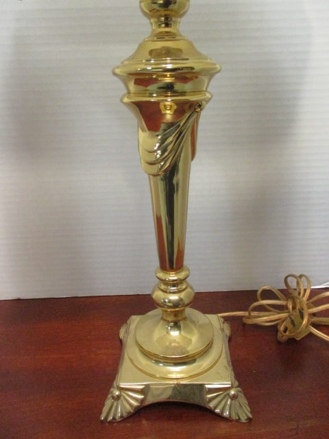 Vintage Brass Lamp with Silk Bell Shade - 2