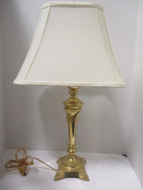 Vintage Brass Lamp with Silk Bell Shade - 3
