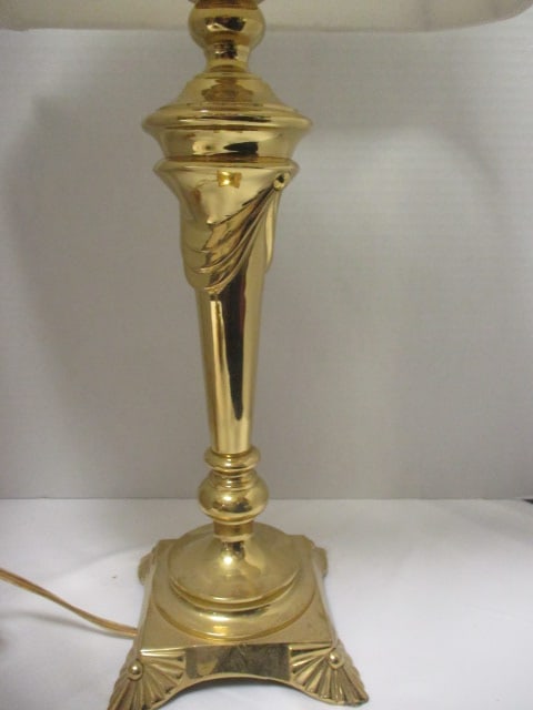 Vintage Brass Lamp with Silk Bell Shade - 4