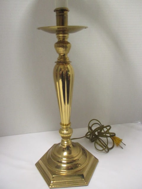 Vintage Brass Lamp with Silk Shade - 2
