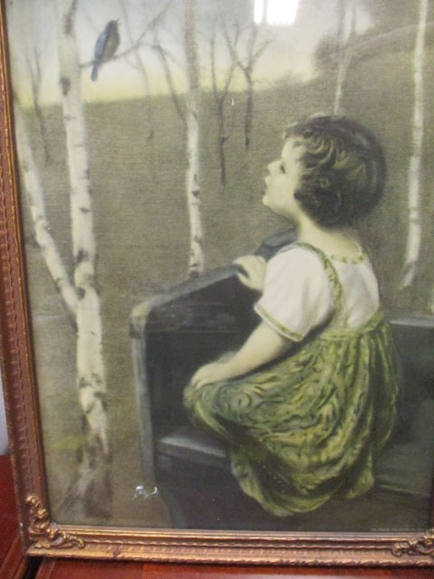 2 Vintage Colorized Small Girl Portrait Artwork in Gilded Gold Frames - 4