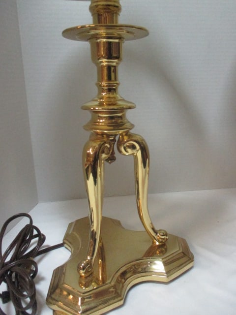 Pair of Vintage Brass Tripod Table Lamps with Silk Shades - 2