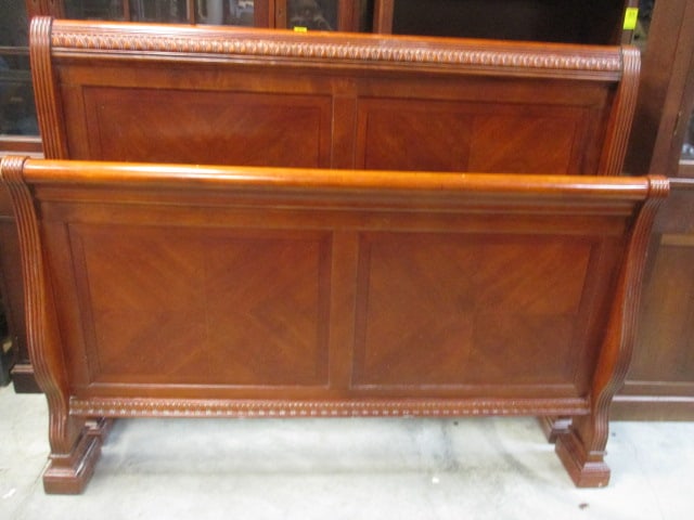 Vintage Queen Size Carved Wood Sleigh Bed Frame - 3