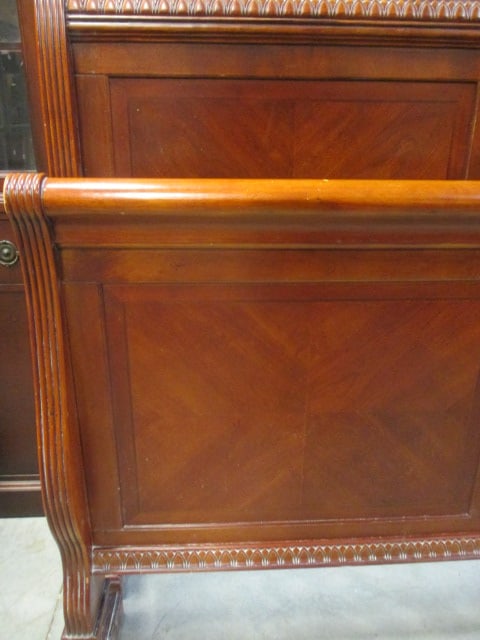 Vintage Queen Size Carved Wood Sleigh Bed Frame - 4