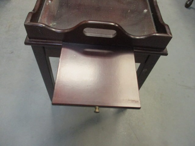 Vintage Bombay Company Butler Tray Table with Glass Top and Pull-Out Trays - 2