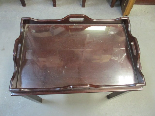 Vintage Bombay Company Butler Tray Table with Glass Top and Pull-Out Trays - 3