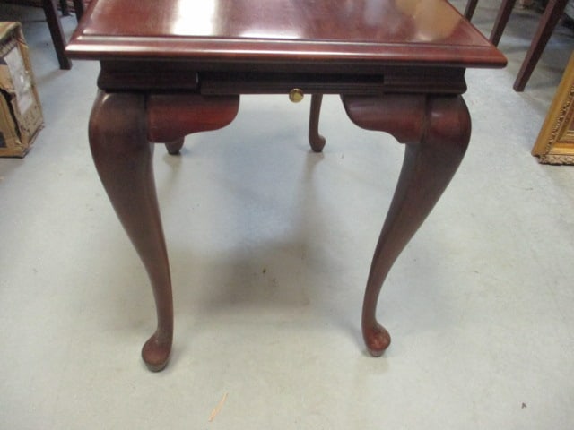 Vintage Queen Anne Style Tea Table with Cabriole Legs and Pullout Trays - 4