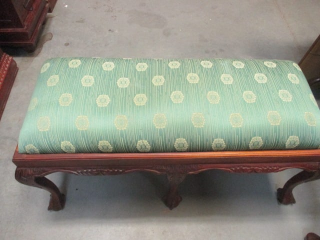 Vintage Chippendale Style Upholstered Bench with Ball and Claw Feet - 2