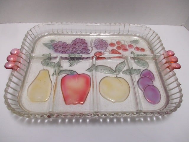 Vintage Indiana Glass "Rainbow Mist" 5-Section Divided Relish Tray - 2
