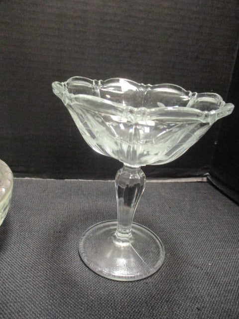 Vintage Etched Glass Compote and 3-Section Divided Candy Dish - 2